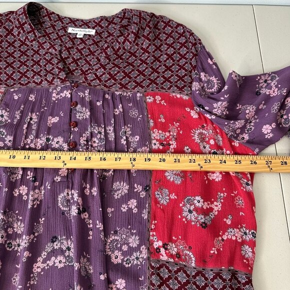 North Style Tunic Top Floral Patchwork 2X Boho Hippie Purple Red - Picture 6 of 9